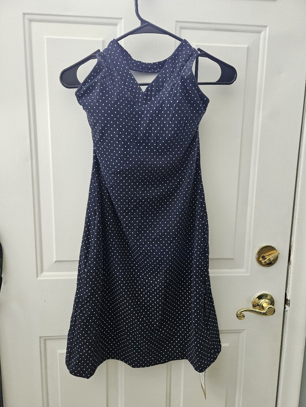 OGL Halter Dress In Navy Polka Dot